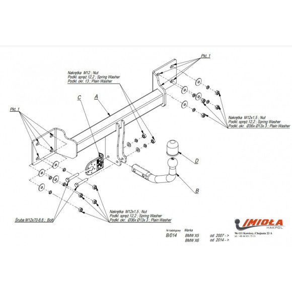 Tow Bar IMIOLA B/014, BMW X-5, E70, 2007-2018, X-6, 2014- Tow Bar IMIOLA B/014, BMW X-5, E70, 2007-2018, X-6, 2014-