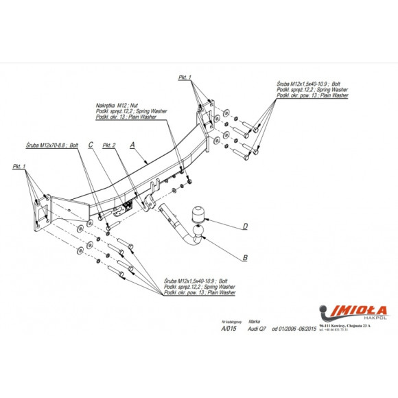 Tow Bar IMIOLA A/015, Audi Q7, 2006-2015 Tow Bar IMIOLA A/015, Audi Q7, 2006-2015