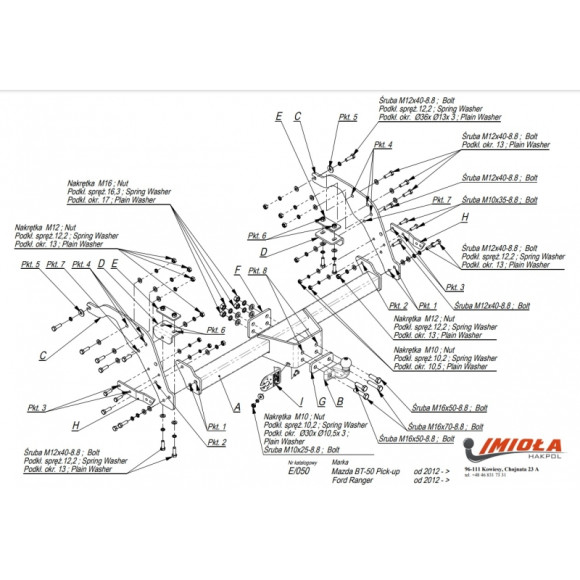 Tow Bar IMIOLA E/050, Ford Ranger, Mazda BT 50, 2012-