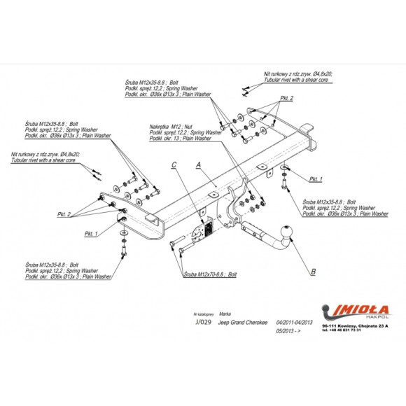 Tow Bar IMIOLA J/029 Jeep Grand Cherokee, 2011- Tow Bar IMIOLA J/029 Jeep Grand Cherokee, 2011-