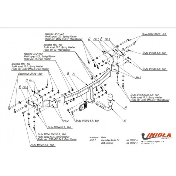 Tow Bar IMIOLA J/051 Hyundai Sante Fe, Kia Sorento,2012-  Tow Bar IMIOLA J/051 Hyundai Sante Fe, Kia Sorento,2012-