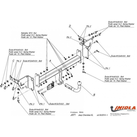 Tow Bar IMIOLA J/071 Jeep Cherokee KL, 2014- Tow Bar IMIOLA J/071 Jeep Cherokee KL, 2014-