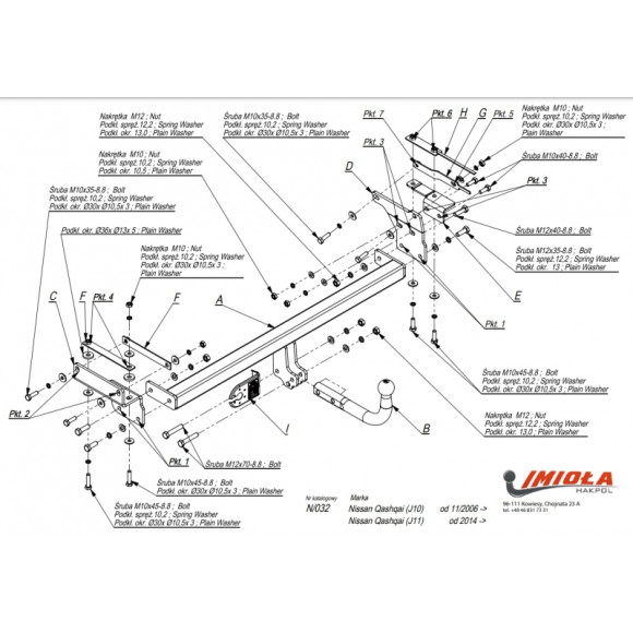 Tow Bar IMIOLA N/032, Nissan Qashqai j10,J11, J+2, 2006-2014-2018