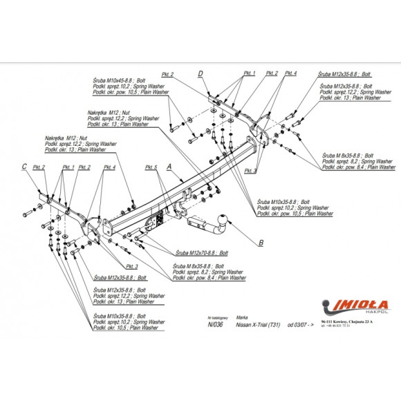 Tow Bar IMIOLA N/036, Nissan X-Trail, T31, 2007-2014 Tow Bar IMIOLA N/036, Nissan X-Trail, T31, 2007-2014