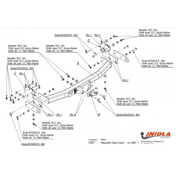 Tow Bar IMIOLA Y/027, Pajero Sport  2008-2021