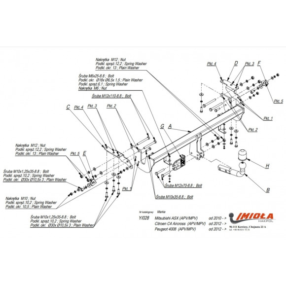 Tow Bar IMIOLA Y/028 Mitsubishi ASX, Citroen C4 Aircross, Peugeot 4008 - Tow Bar IMIOLA Y/028 Mitsubishi ASX, Citroen C4 Aircross, Peugeot 4008 -
